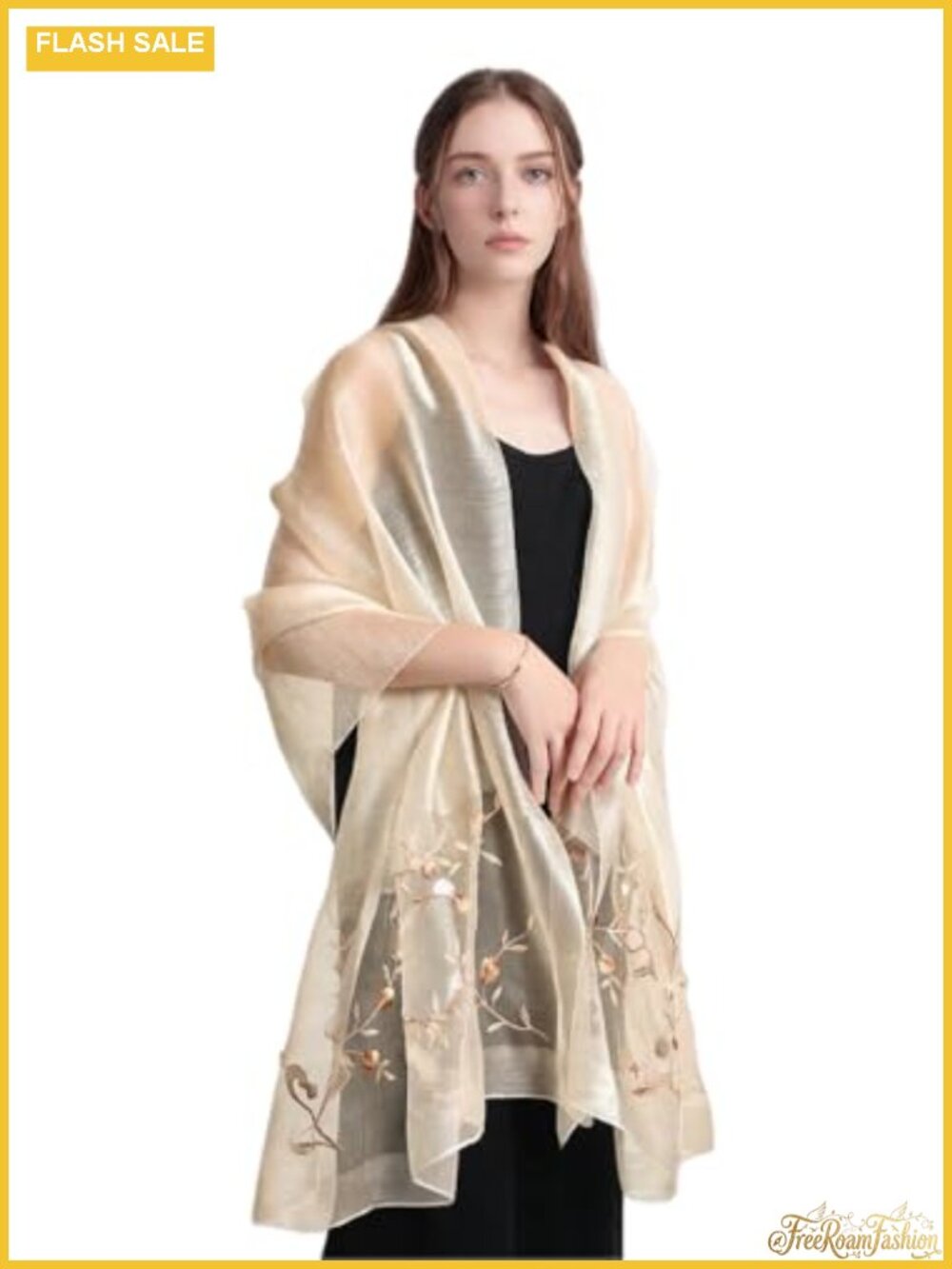 Silk Blend Embroidered Floral Shawl Wrap Sequin Evening Scarf